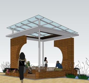 现代廊架凉亭su模型