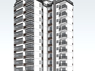 现代高层公寓su模型