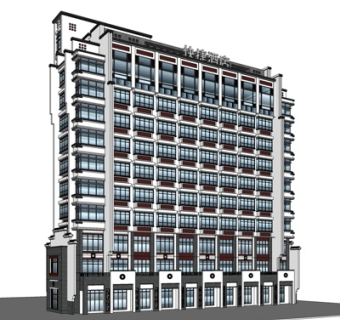 现代酒店外观su模型