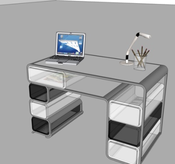 现代电脑桌su模型