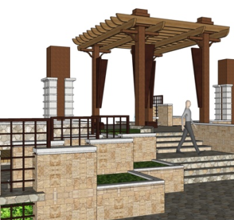 东南亚凉亭景观墙小品su模型