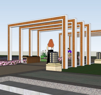 中式廊架凉亭su模型