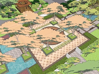 中式园林景观su模型