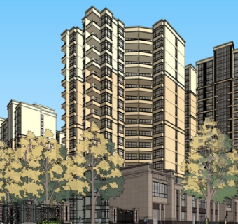 现代高层住宅su模型