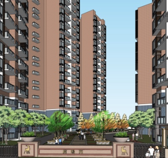 中式高层住宅su模型