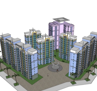 现代高层住宅su模型