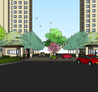 现代小区入口su模型