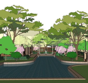 中式园林景观su模型