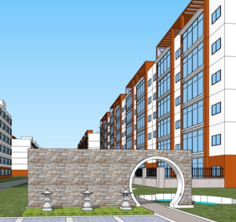 中式学校教学楼su模型