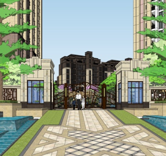 欧式住宅入口su模型