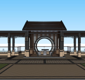 中式廊架凉亭su模型