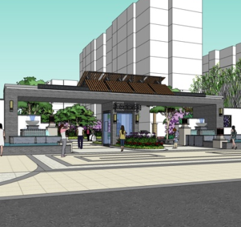 中式住宅入口su模型