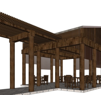 中式廊架凉亭su模型