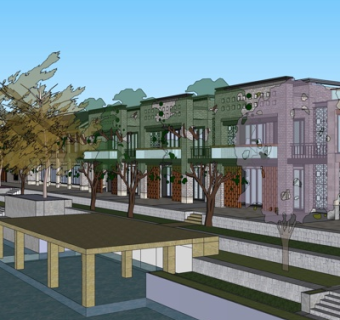 新中式沿街商业建筑su模型