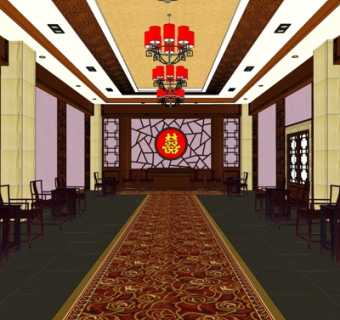 新中式酒店宴会厅su模型