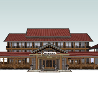 新中式招待所外观su模型