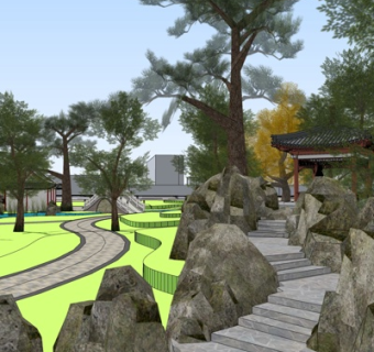 中式公园景观su模型