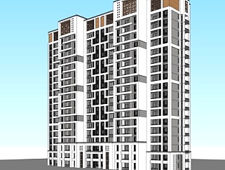 新中式<em>高层</em>公寓楼su模型