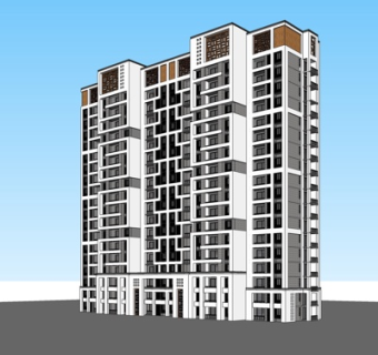 新中式高层公寓楼su模型