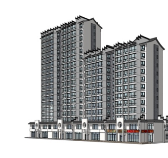 新中式高层公寓楼su模型