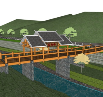 中式桥梁建筑小品su模型