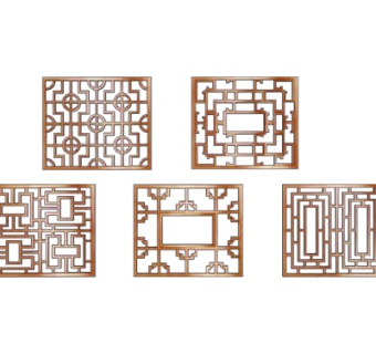 新中式实木窗格su模型