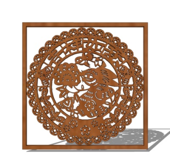 新中式实木窗格su模型