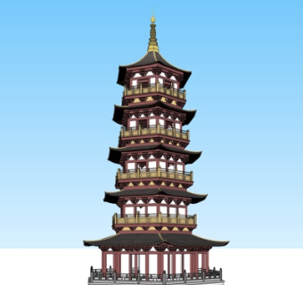 中式塔建筑su模型