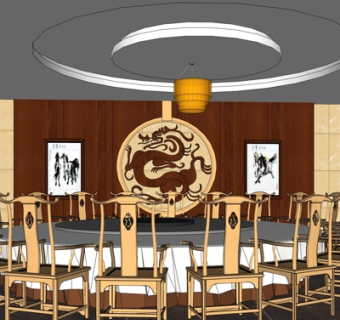 新中式宴会餐桌椅su模型