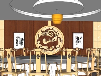 新中式宴会餐桌椅su模型