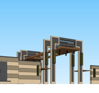 新中式大门构件su模型