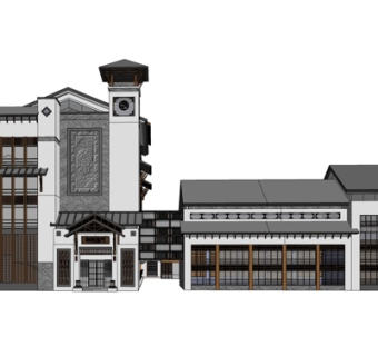 新中式沿街商业建筑su模型