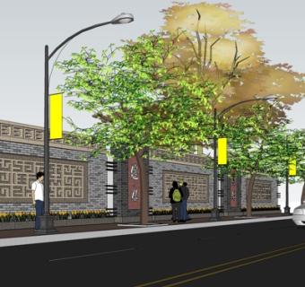 新中式景观墙su模型