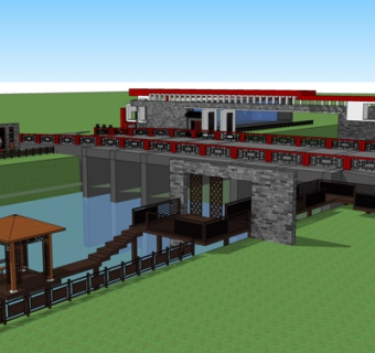 新中式桥梁su模型