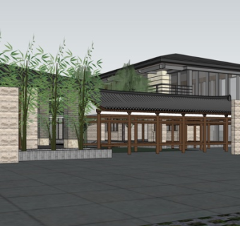 中式长廊su模型