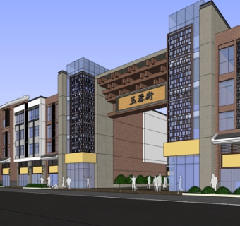 新中式商业街su模型