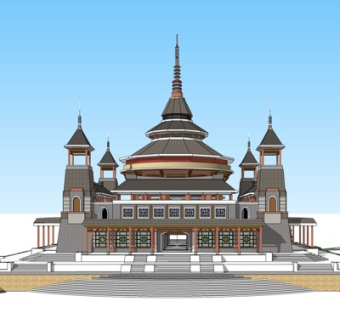 东南亚寺庙建筑su模型