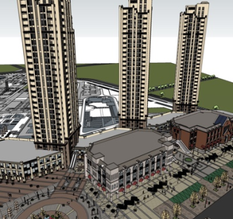 欧式商业街su模型