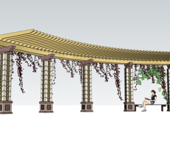 新中式廊架su模型