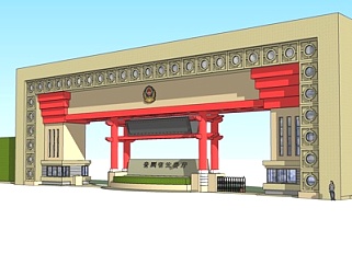 新中式公安厅大门su模型