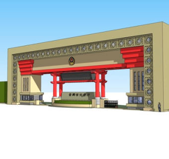 新中式公安厅大门su模型
