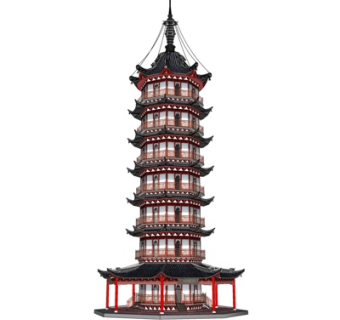 中式塔建筑su模型