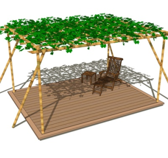 中式藤蔓廊架su模型