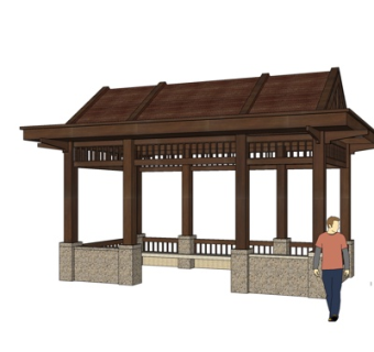 中式凉亭su模型