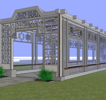 新中式长廊su模型