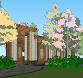 新中式长廊su模型