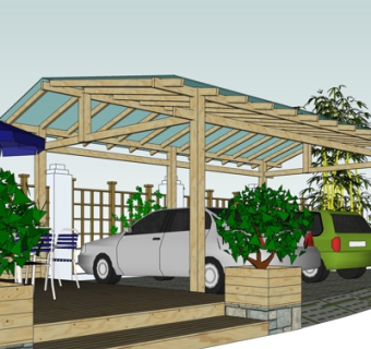 现代停车棚su模型