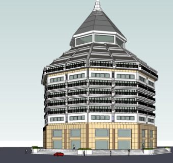 新中式塔建筑su模型