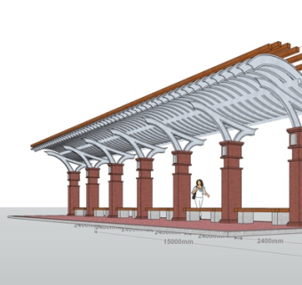 现代公交站su模型