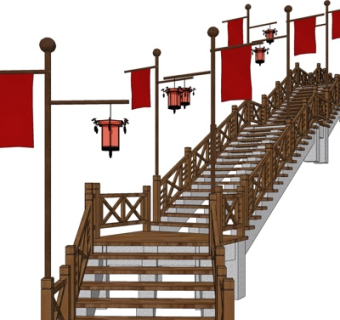 新中式楼梯su模型